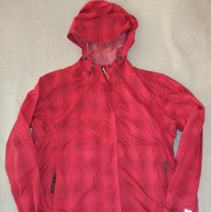 Red plaid pattern rain jacket